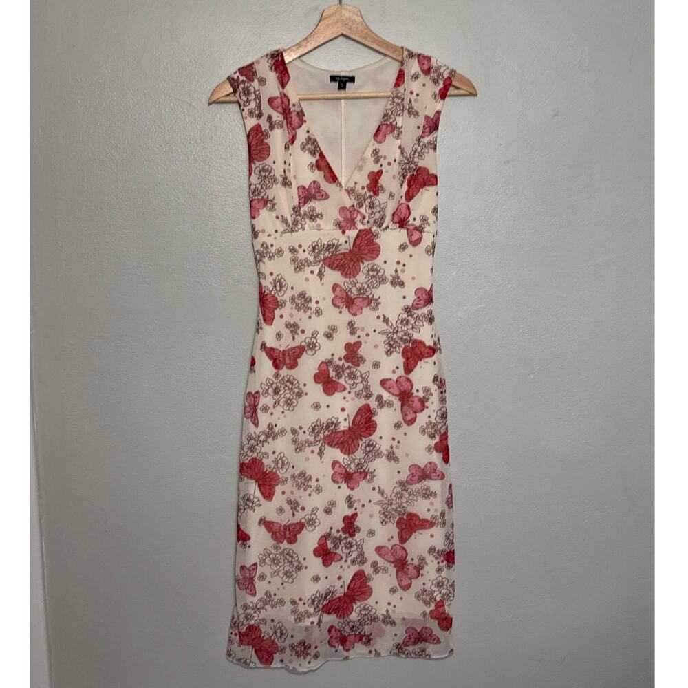 Women's Size S Epilogue Y2K V Neck Knee Length Pink Butterfly Floral VTG Dress